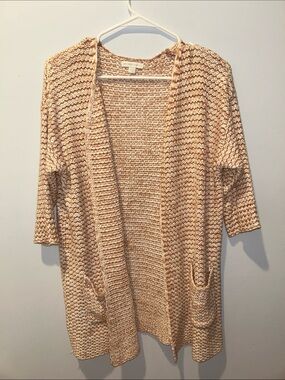 New York & Company Beige Cream Open-Front Chunky Knit Cardigan